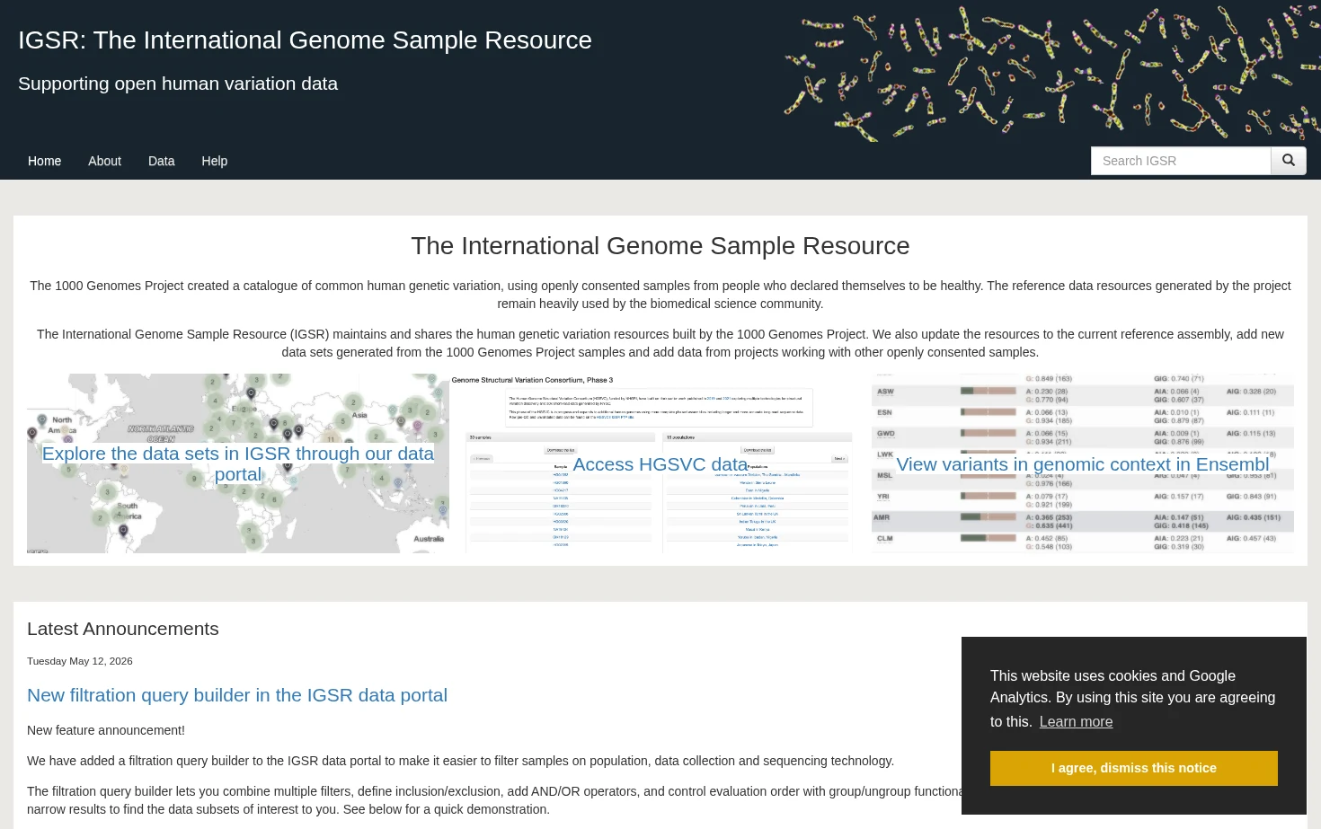 1000 Genomes 页面快照